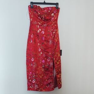 Lulu's Strapless Red Floral Dress